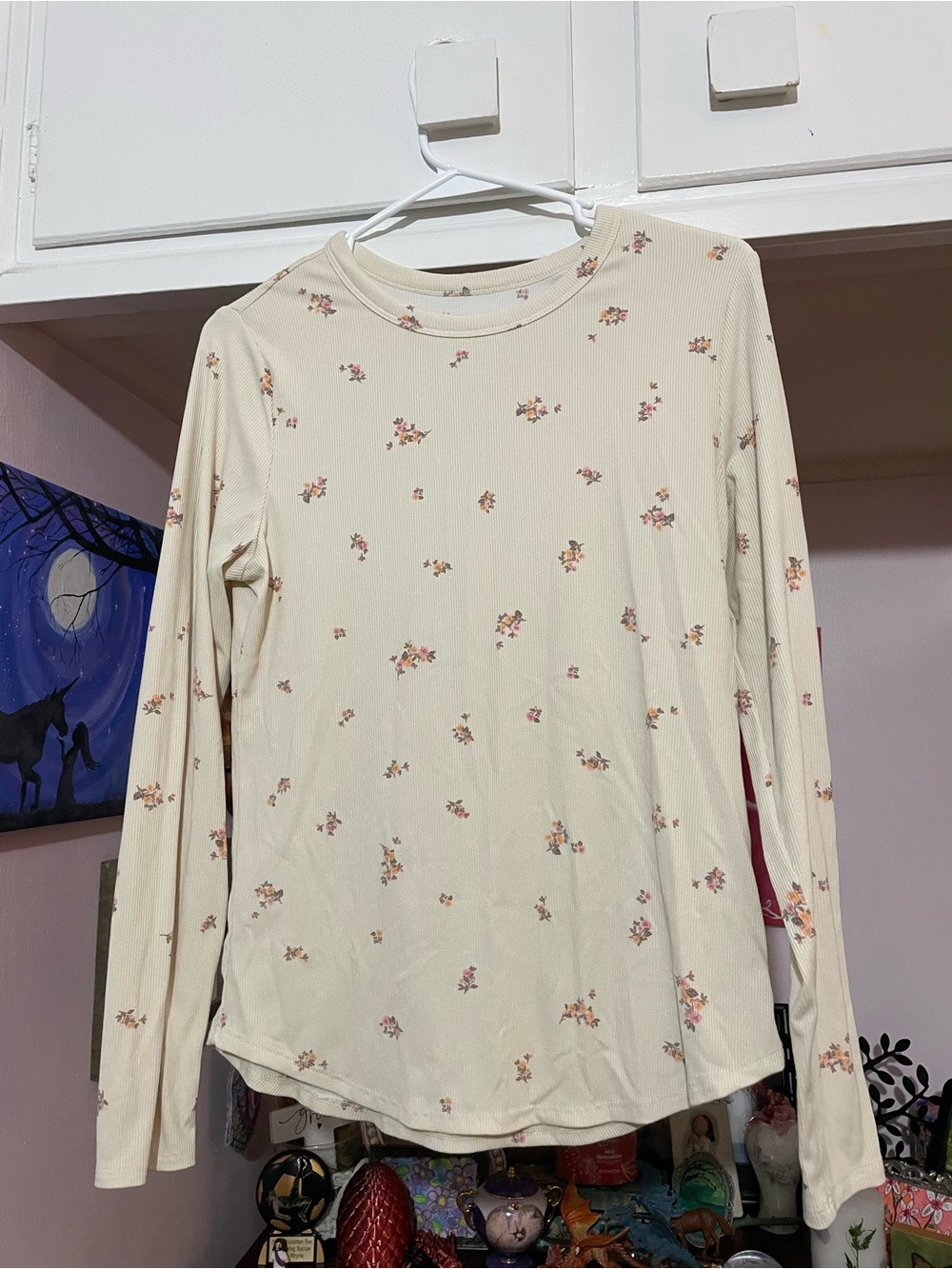 No Boundaries Cream Floral Ribbed Long Sleeve Top